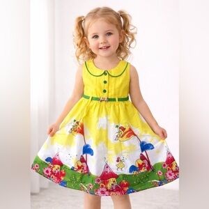 Charming Kids Dress with Yellow and Green Details